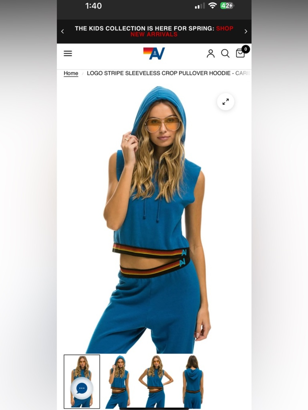 Aviator Nation Logo Stripe Sleeveless Crop Hoodie set & pants